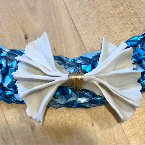 NWOT Jewelry Designer Mirit Weinstock necklace woven Rafia and ceramic bow - Picture 7 of 14